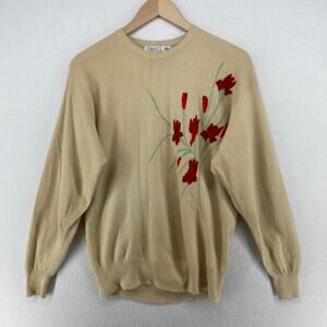 GLENMAC SCOTCH HOUSE Sweater Women M Cashmere Floral Intarsia Pullover Beige VTG
